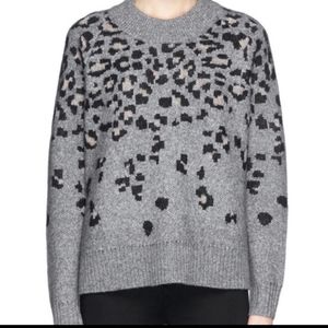 Rag & Bone Isadora Leopard Intarsia Crew Neck Sweater Wool  Blend Sz L